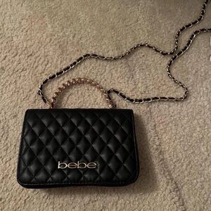 Bebe Black Quilted Shoulder Bag with Gold Chain
